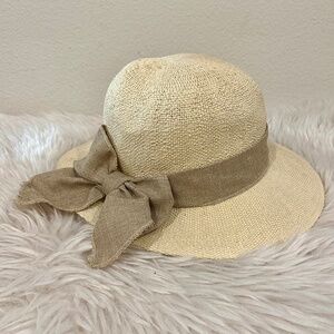 San Diego Hat Company Cream Tan Cloche with Linen Bow Trim